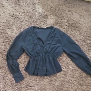 Dark Blue V-Neck Peplum Women's Top